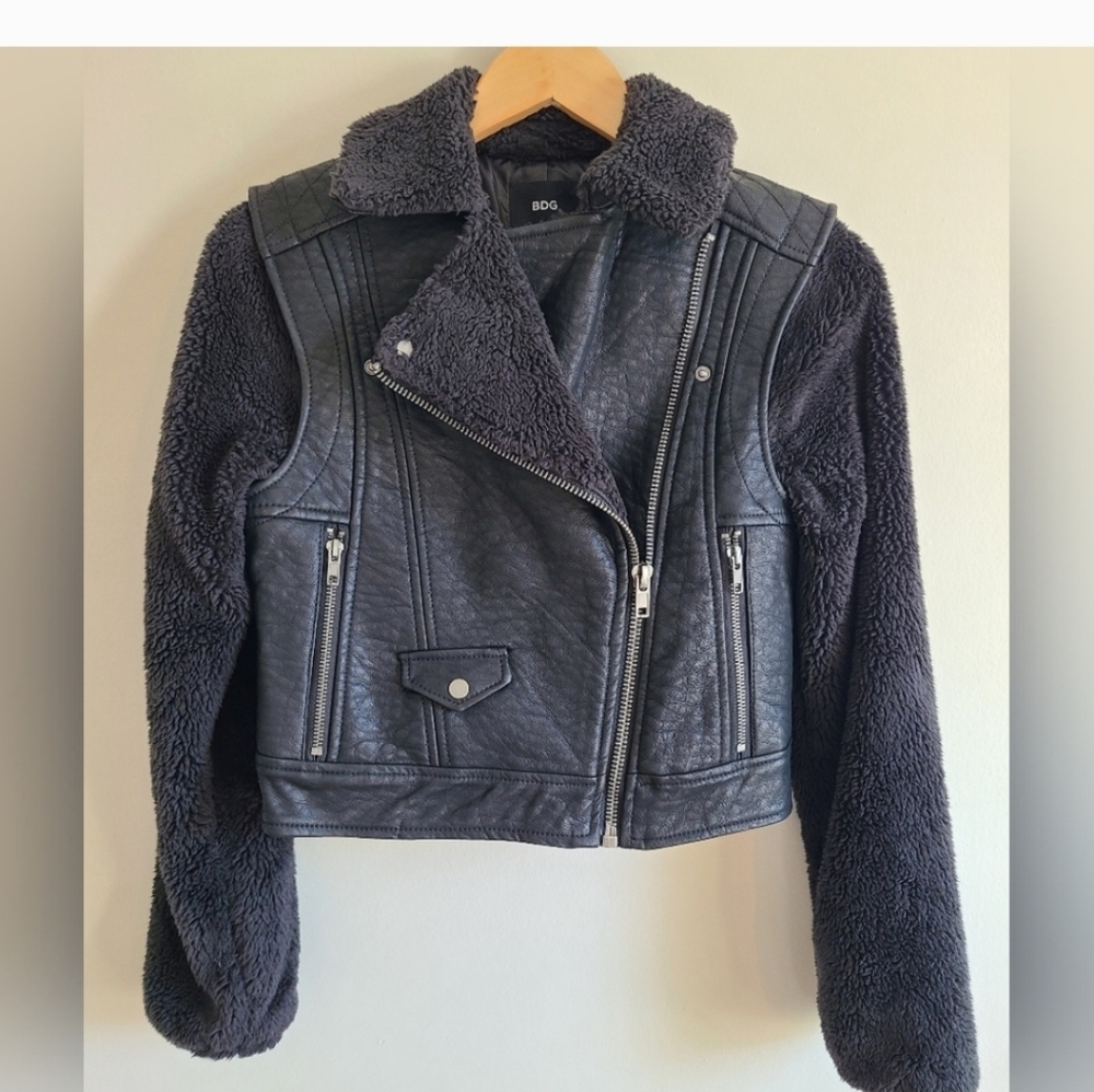 BDG faux leather teddy moto jacket